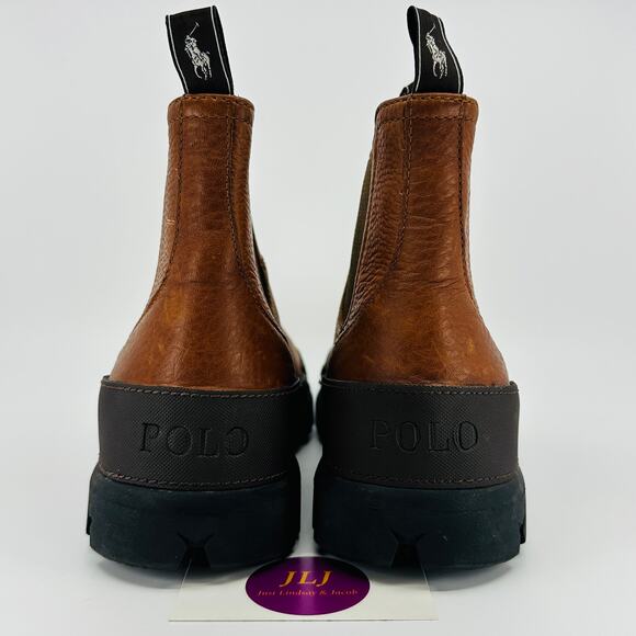 Polo Ralph Lauren Men's Oslo Brown Tumbled Leather Lug Chelsea Boots Size 7D - Picture 6 of 11